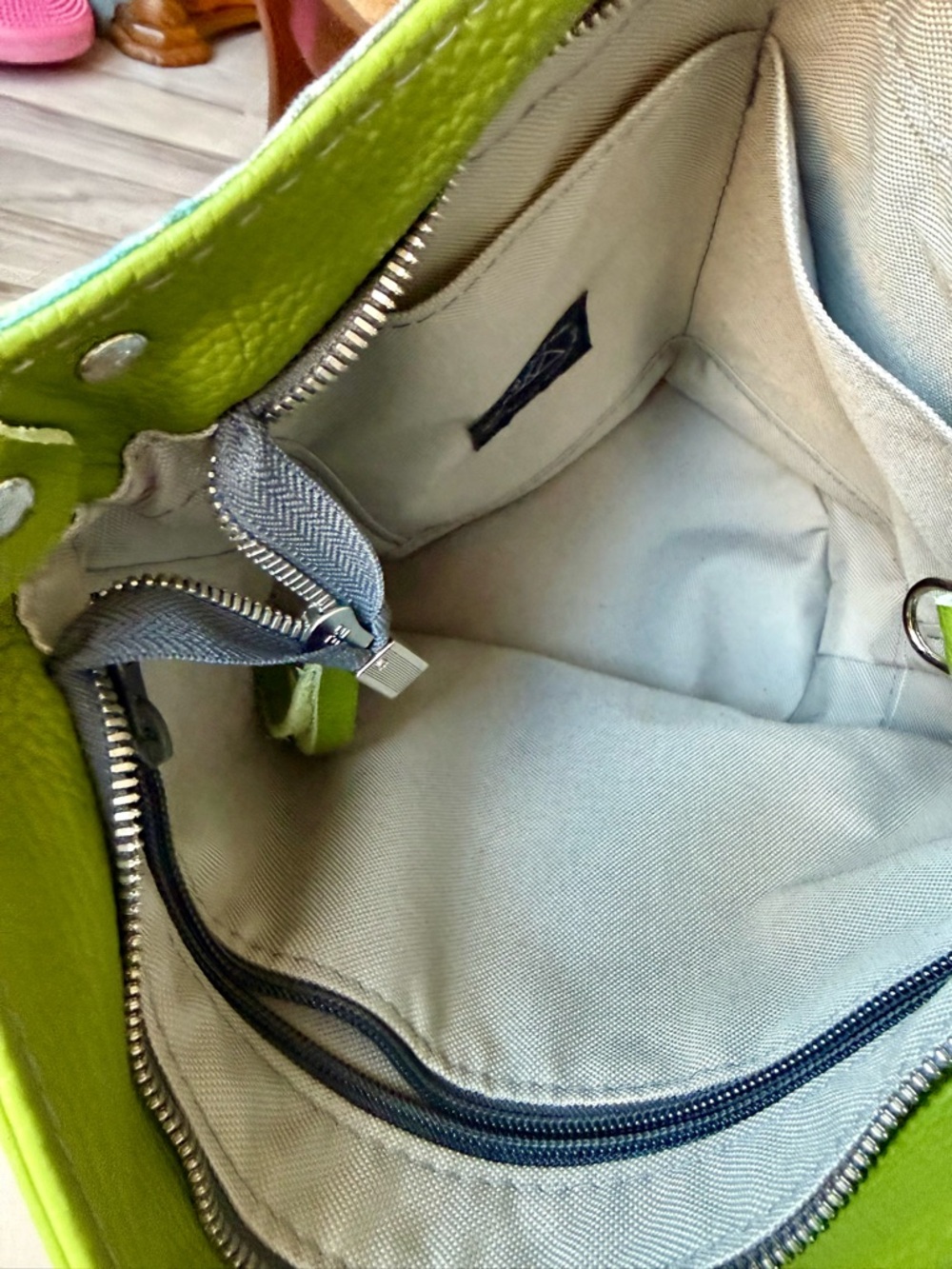 Willow + Luna Green leather fabric bucket bag Mt. Jumbo Alaska NWOT - Picture 7 of 12